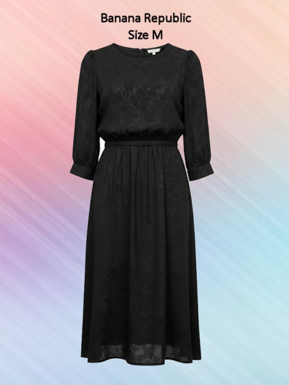 Banana Republic size M pet black boho midi dress pleated 3/4 sleeves